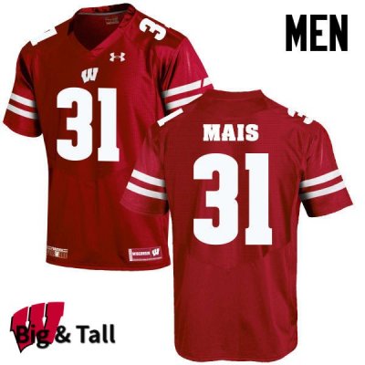 Men's Wisconsin Badgers NCAA #31 Tyler Mais Red Authentic Under Armour Big & Tall Stitched College Football Jersey YR31F01HG